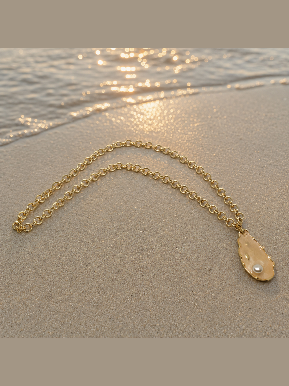 Collar colgante nacar, cadena gruesa