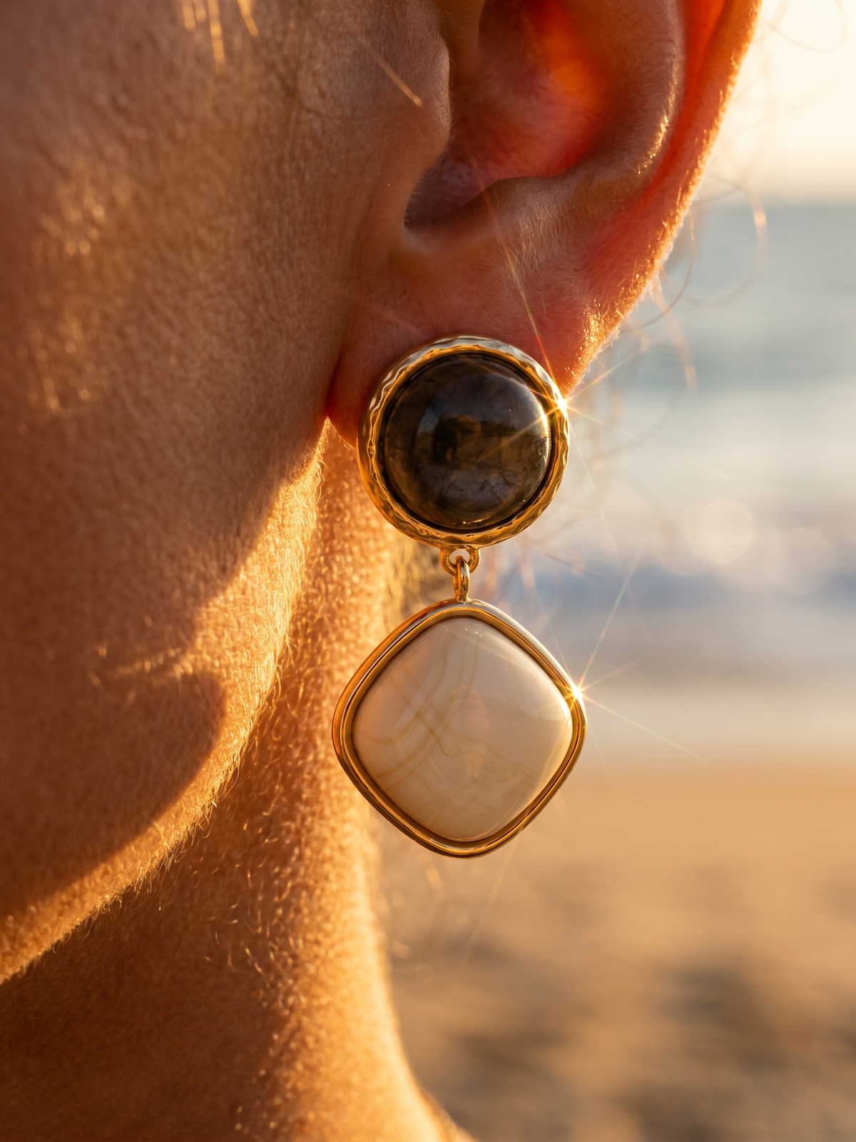 aros colgantes ojo de tigre - Buono Joyas