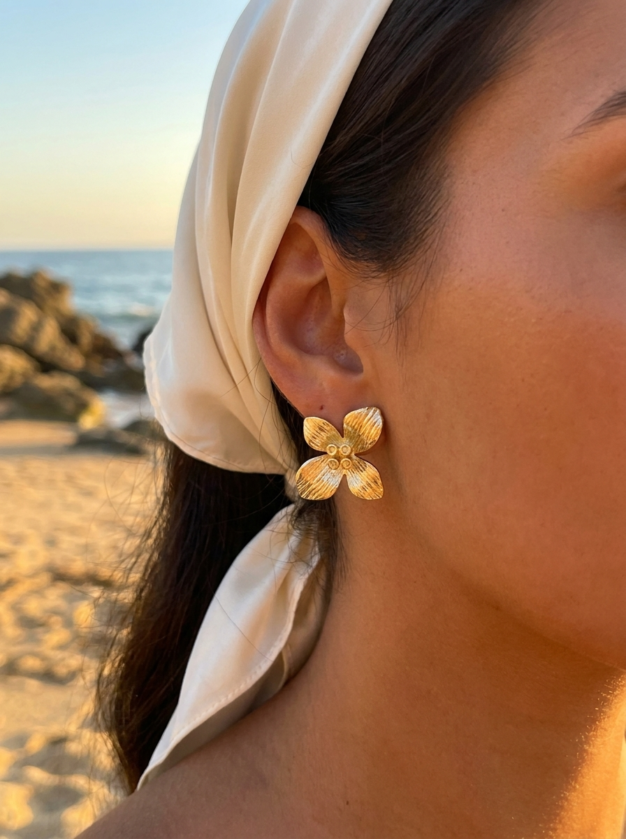 Aretes Flor Plumeria Dorada