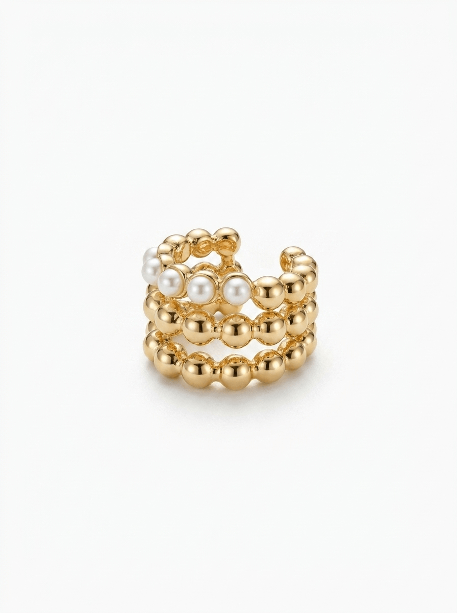 Ear Cuff Perlas y Dorado Entrecruzadas