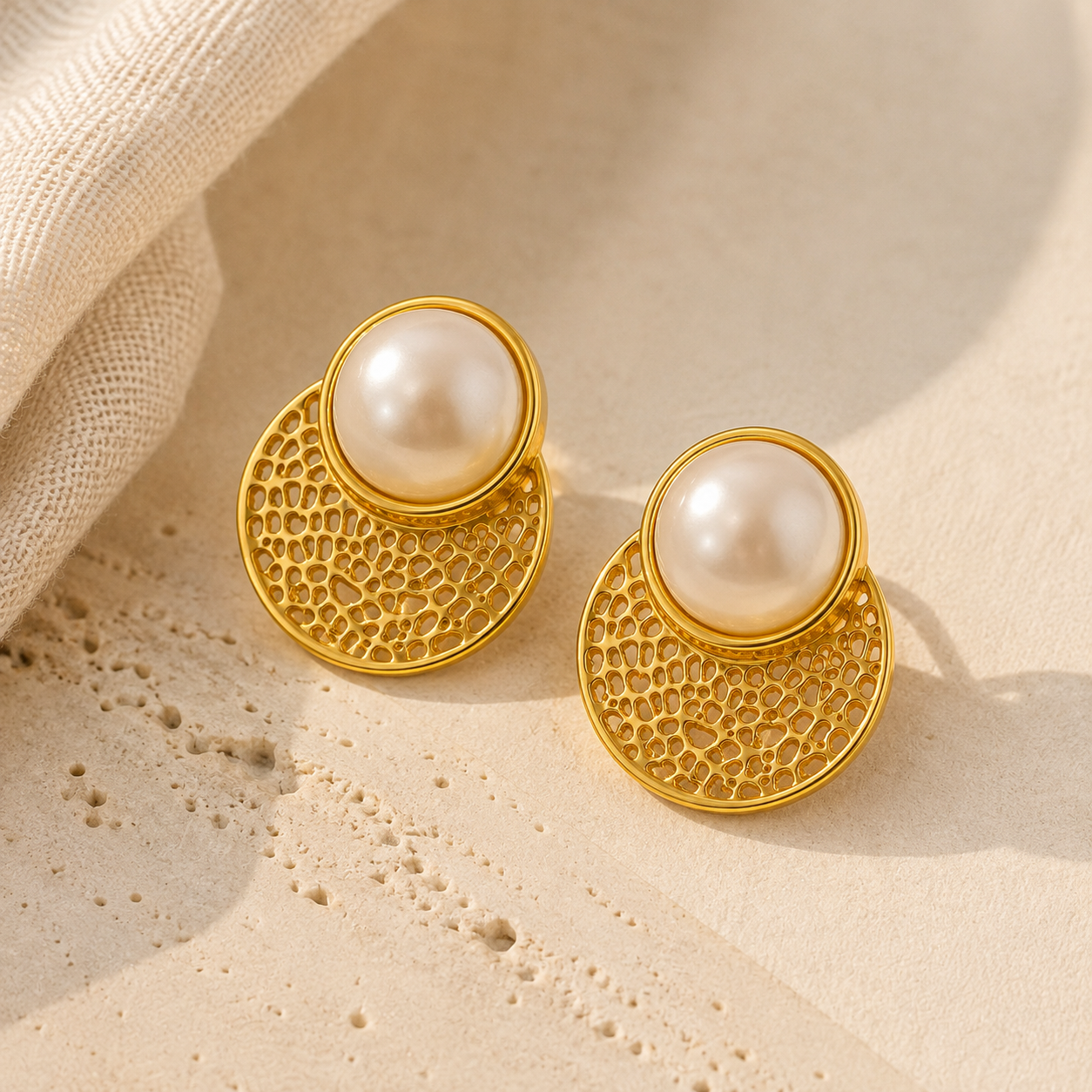 Aros malla texturizada con perla