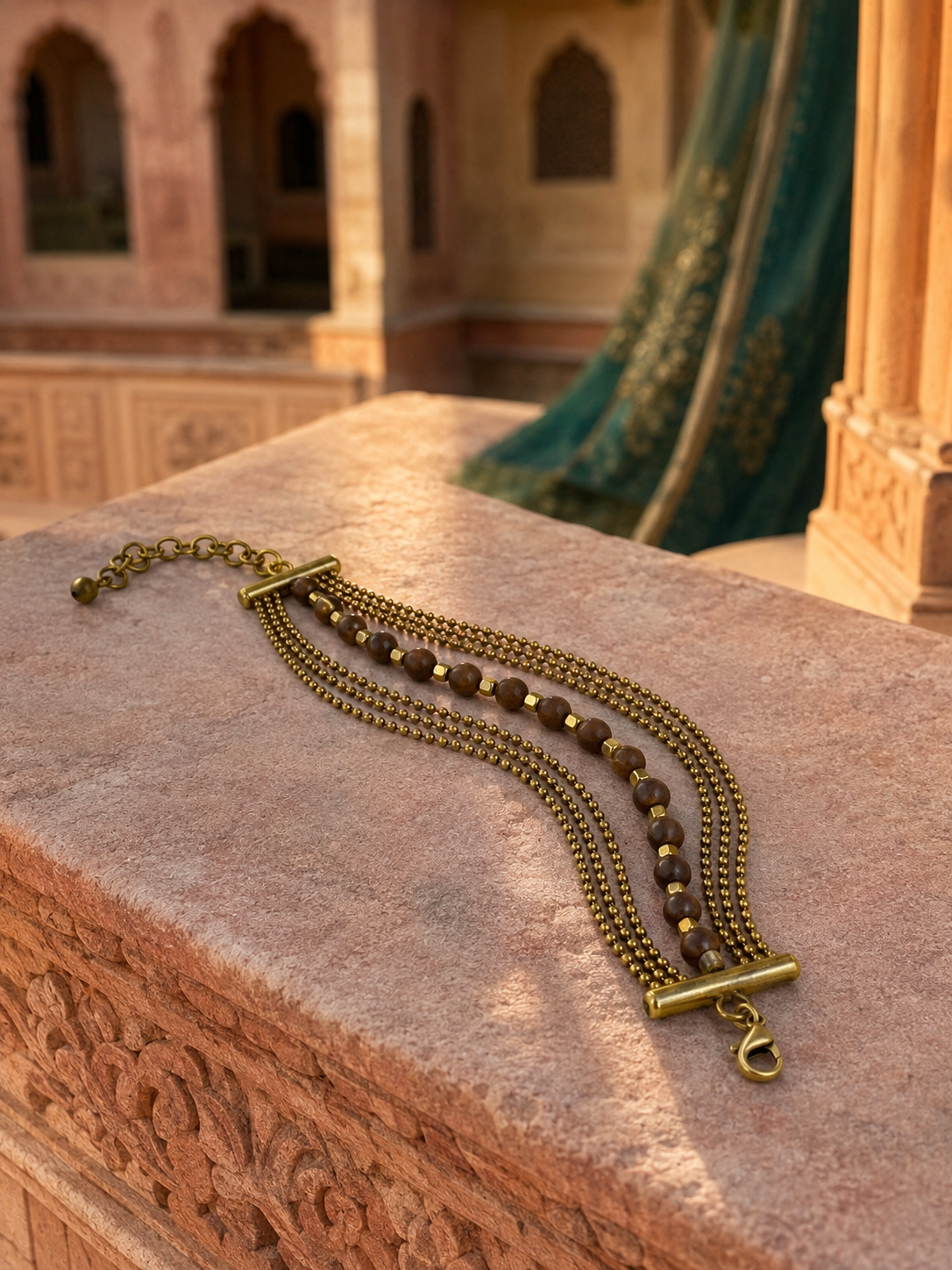 Pulsera Multicadena Jaipur Bronce y Madera