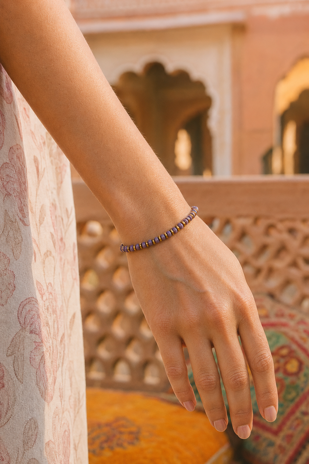 Pulsera Cuentas Lila Bronce