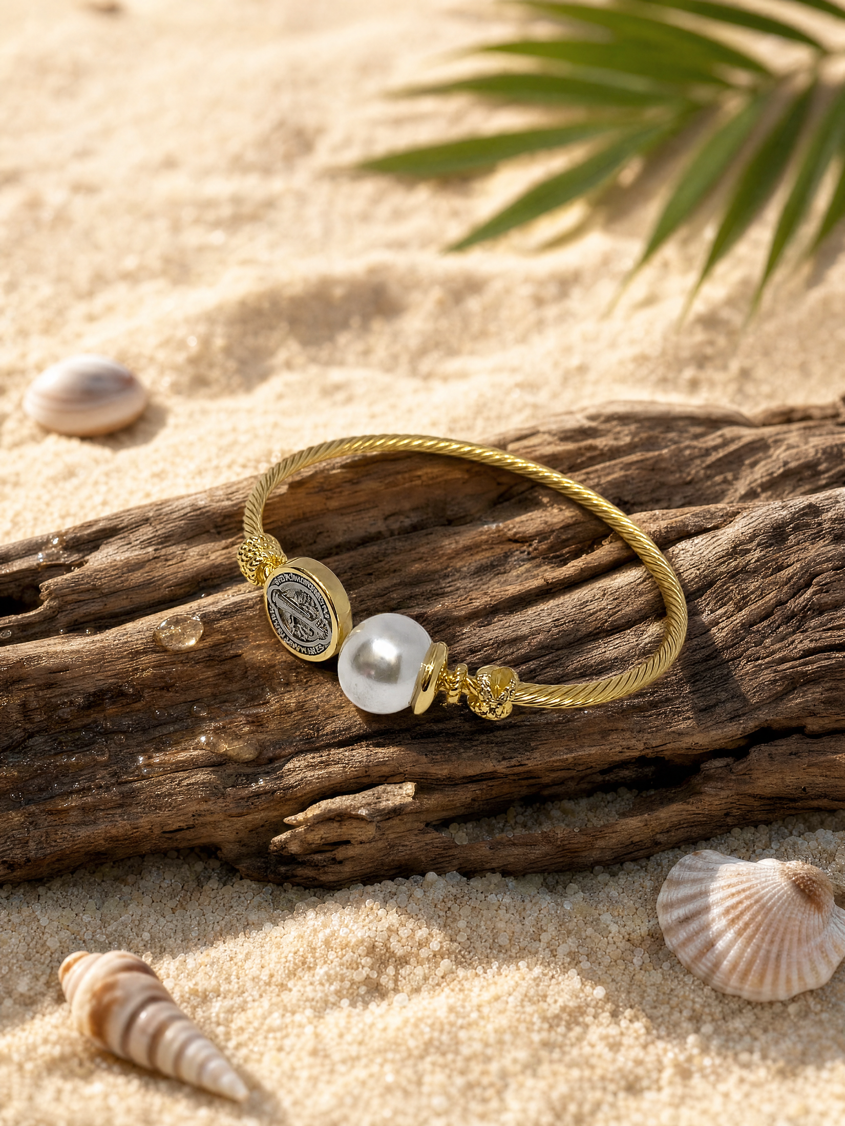 Esclava oro 18k con perla y medalla San Benito · foto 2 · Buono Joyas