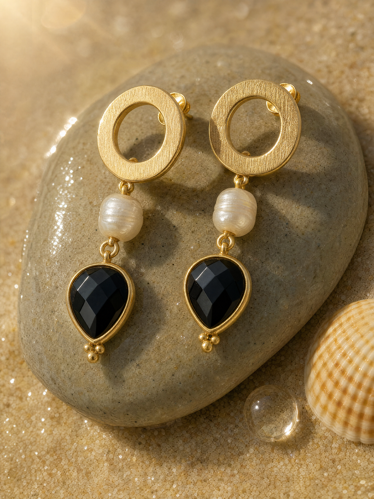 Aros con perla de río y ágata teñida · foto 3 · Buono Joyas