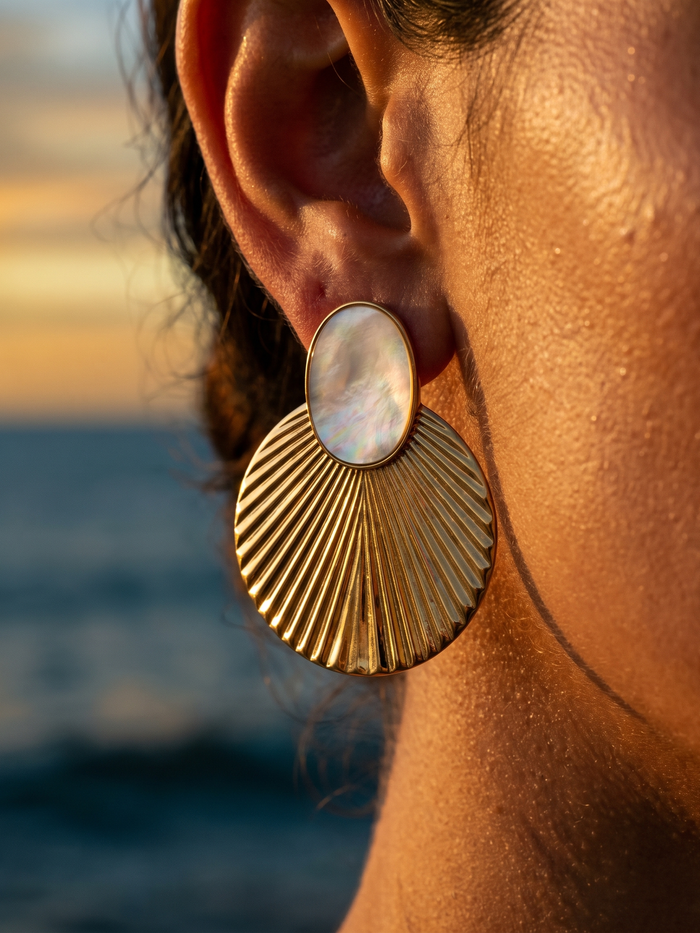 aros abanico con nacar - Buono Joyas