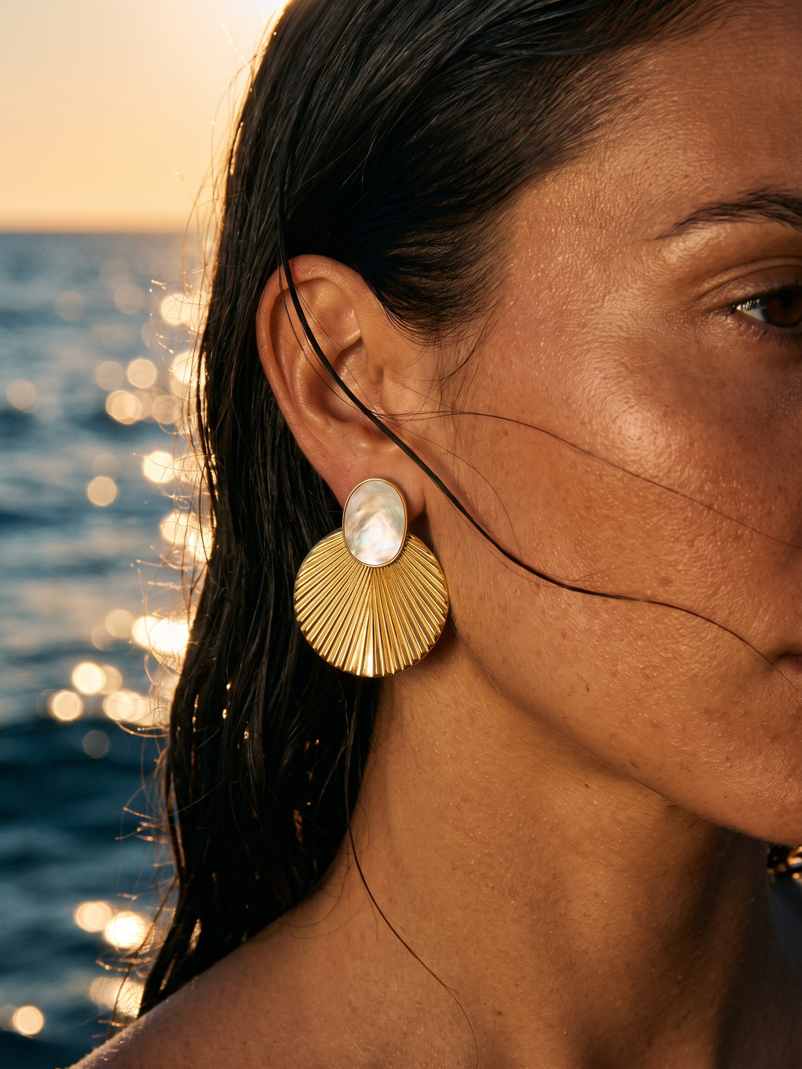 aros abanico con nacar - Buono Joyas