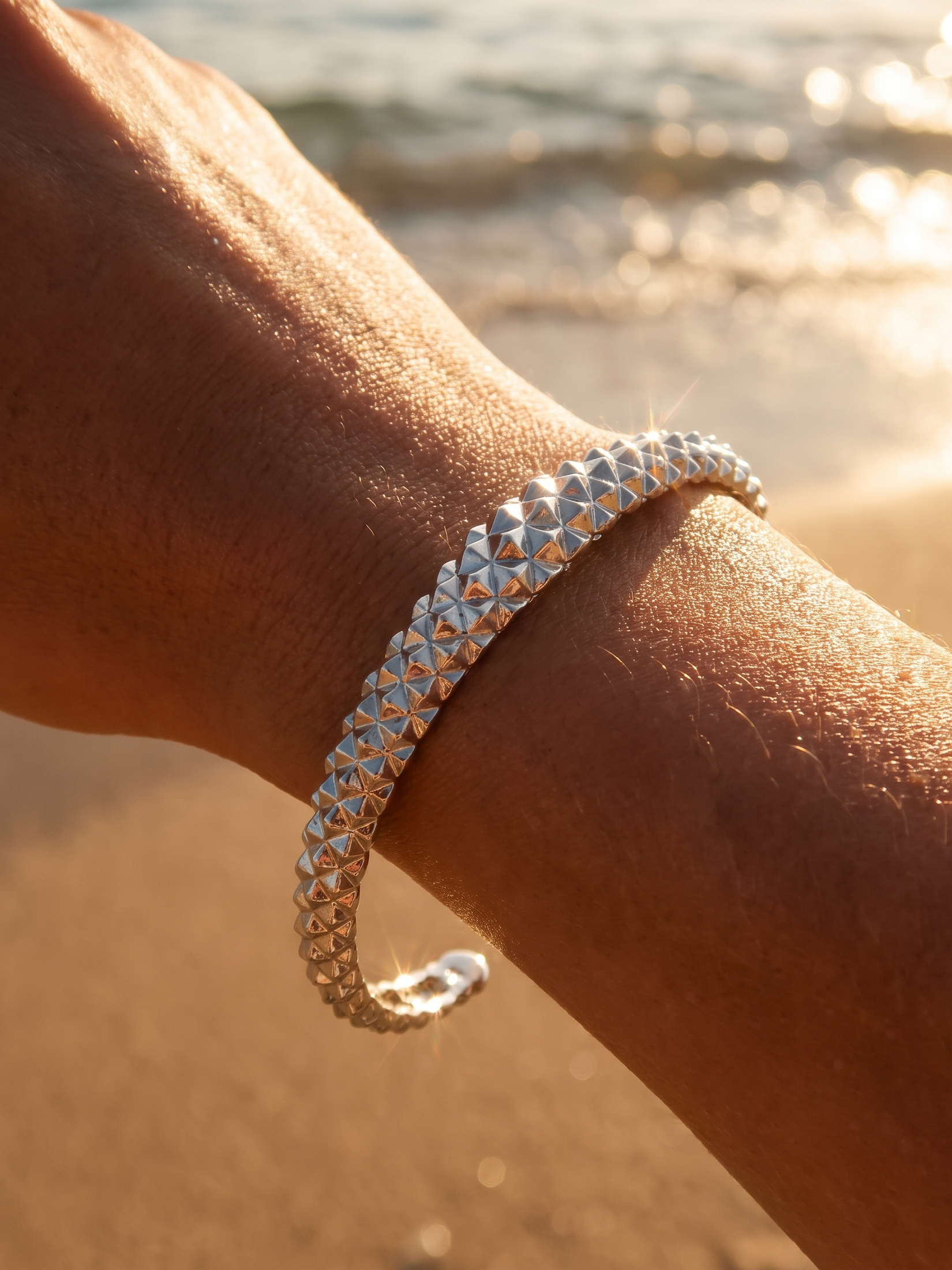 esclava de plata texturizada - Buono Joyas