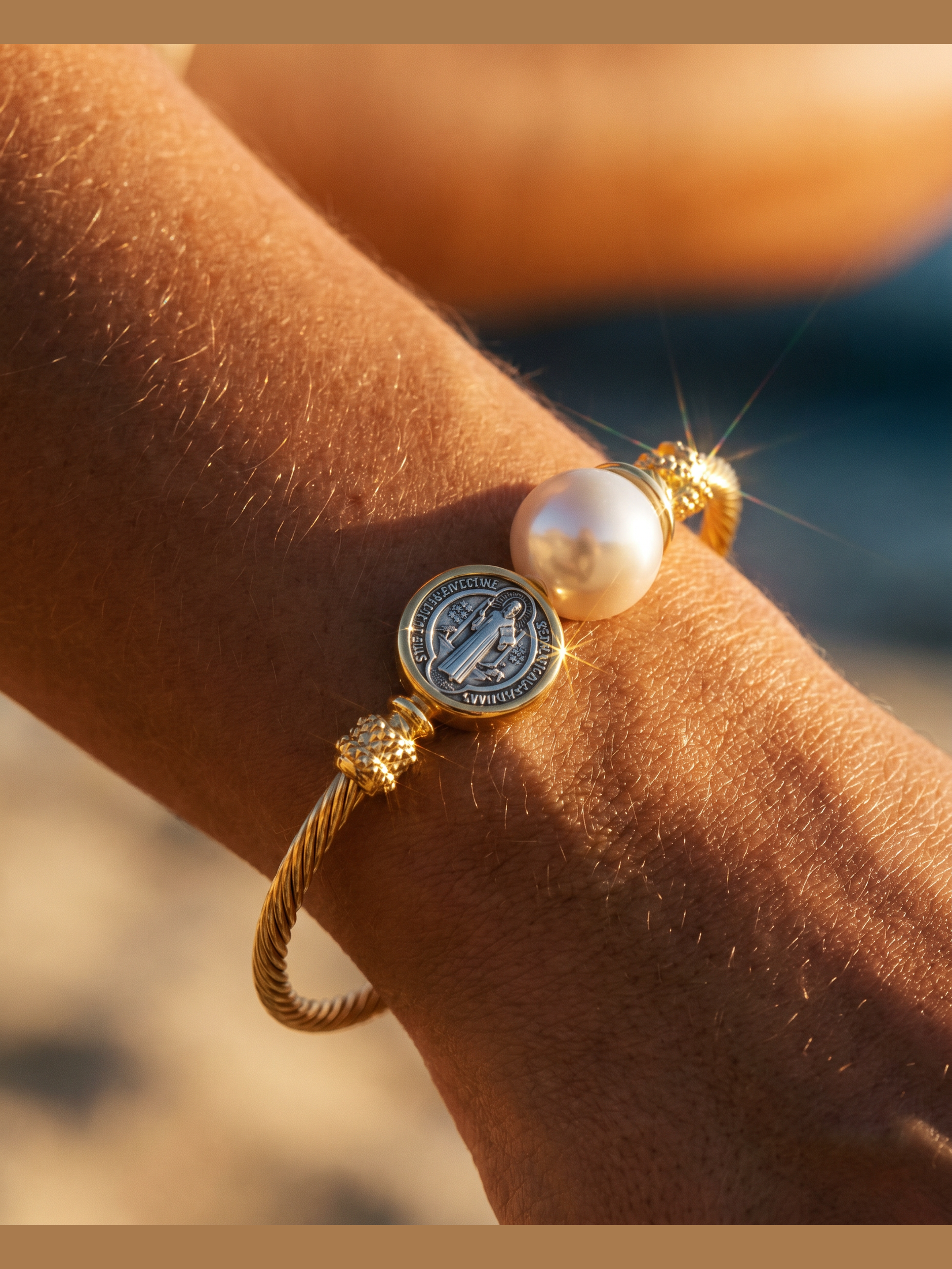 esclava oro con perla y san benito - Buono Joyas