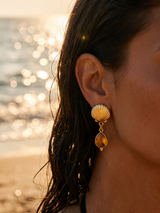 aros concha con agata tenida - Buono Joyas