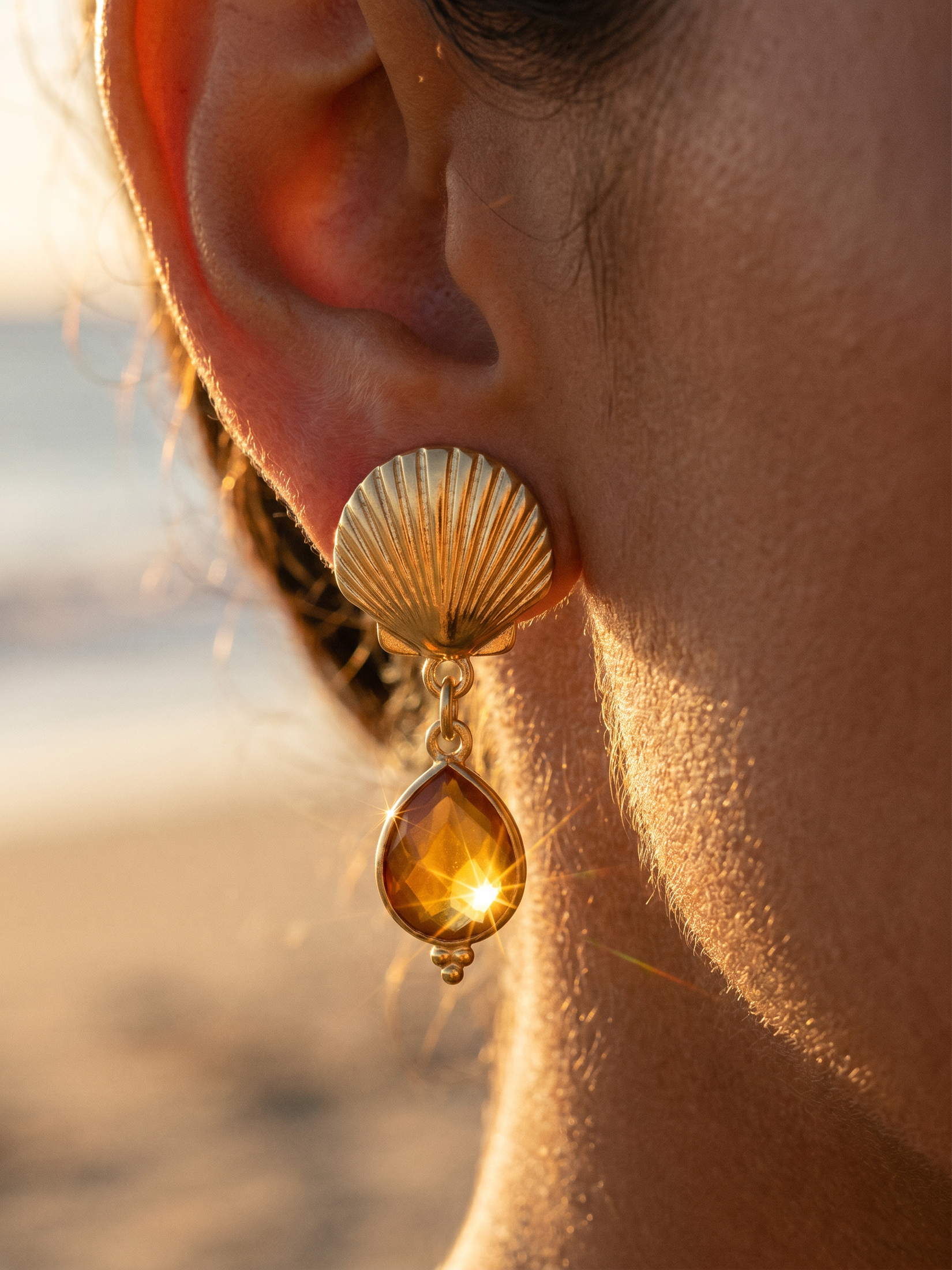 aros concha con agata tenida - Buono Joyas