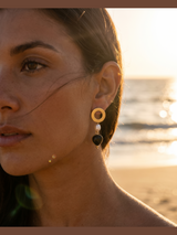 aros con perla y agata tenida - Buono Joyas