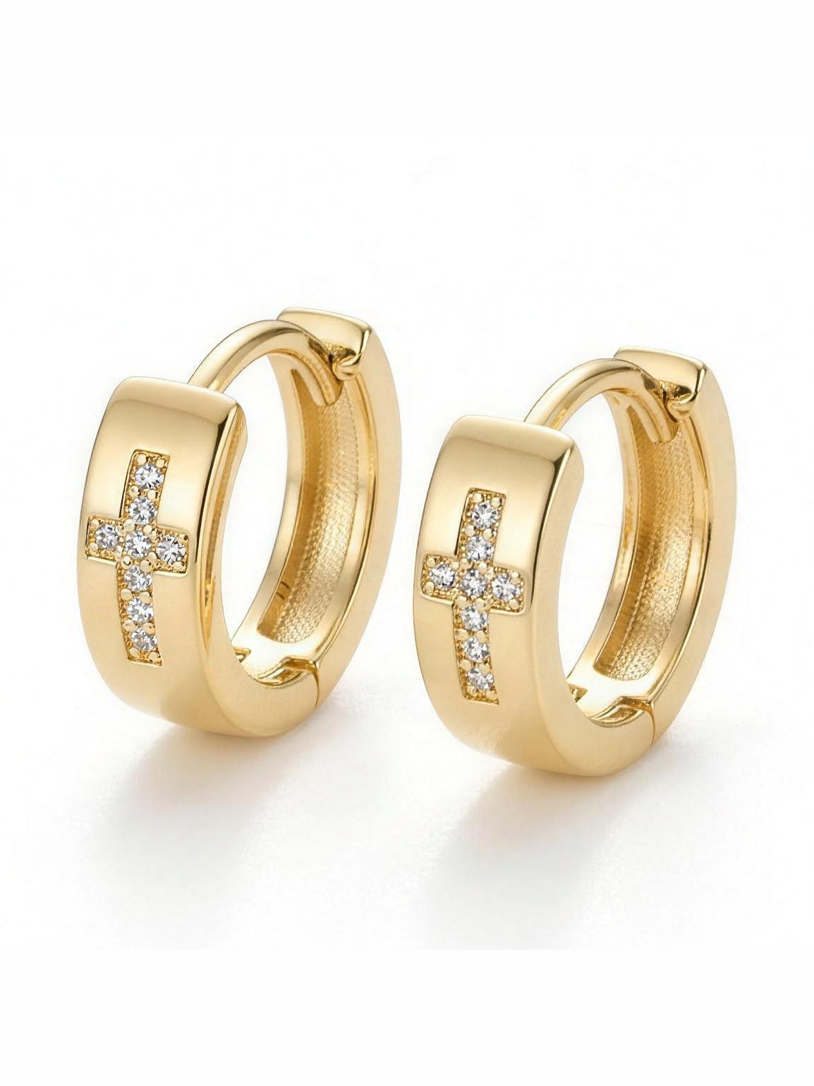 Argollas huggie con cruz de circones · foto 2 | Buono Joyas