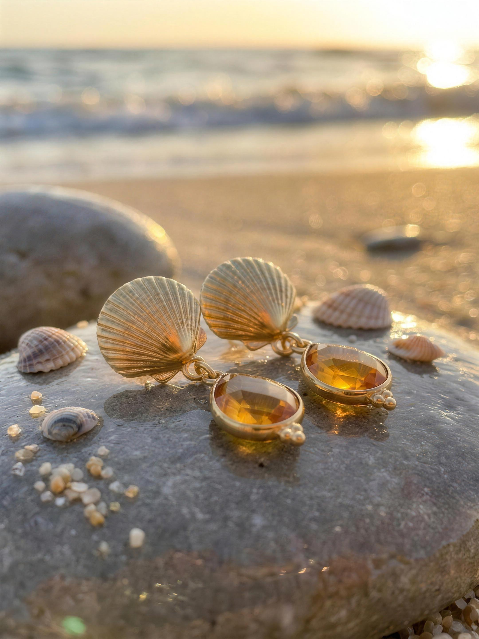 Aros concha con ágata teñida sobre piedra de playa | Buono Joyas