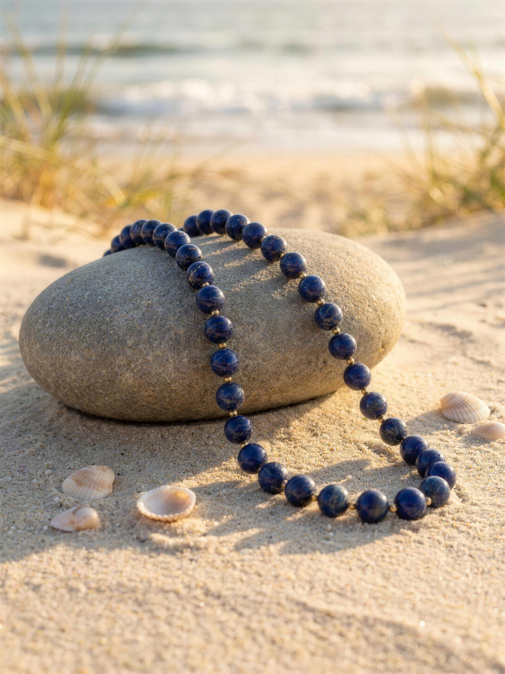 Collar XL lapislázuli sobre piedra de playa | Buono Joyas