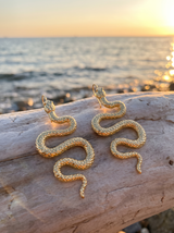 Aros Naja serpiente sobre madera frente al mar al atardecer | Buono Joyas
