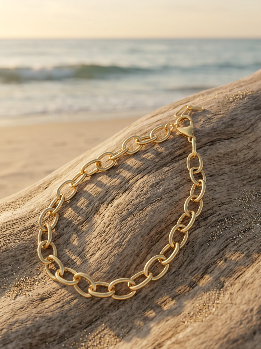 Pulsera Enchapada Oro 18K Eslabón Oval Clásico