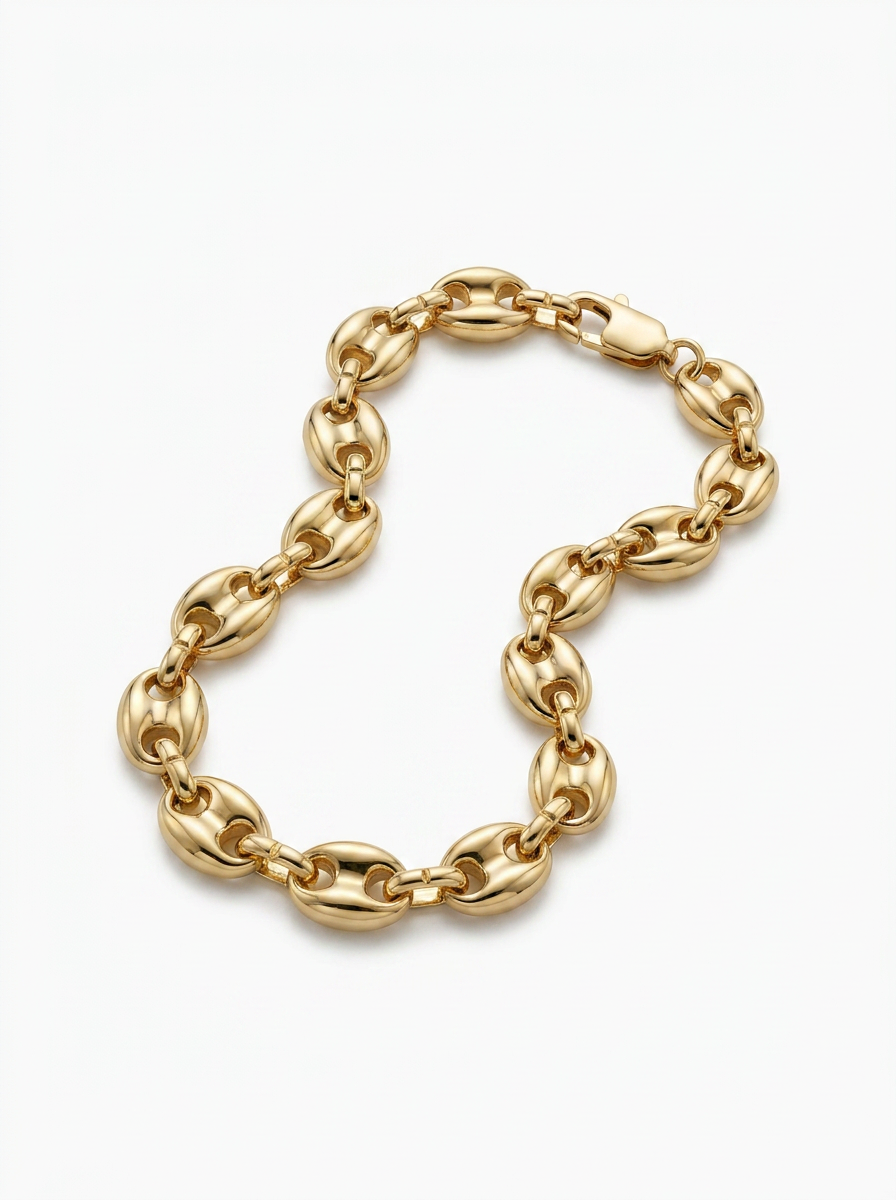 Pulsera Enchapada Oro 18K Eslabón Oval Puff