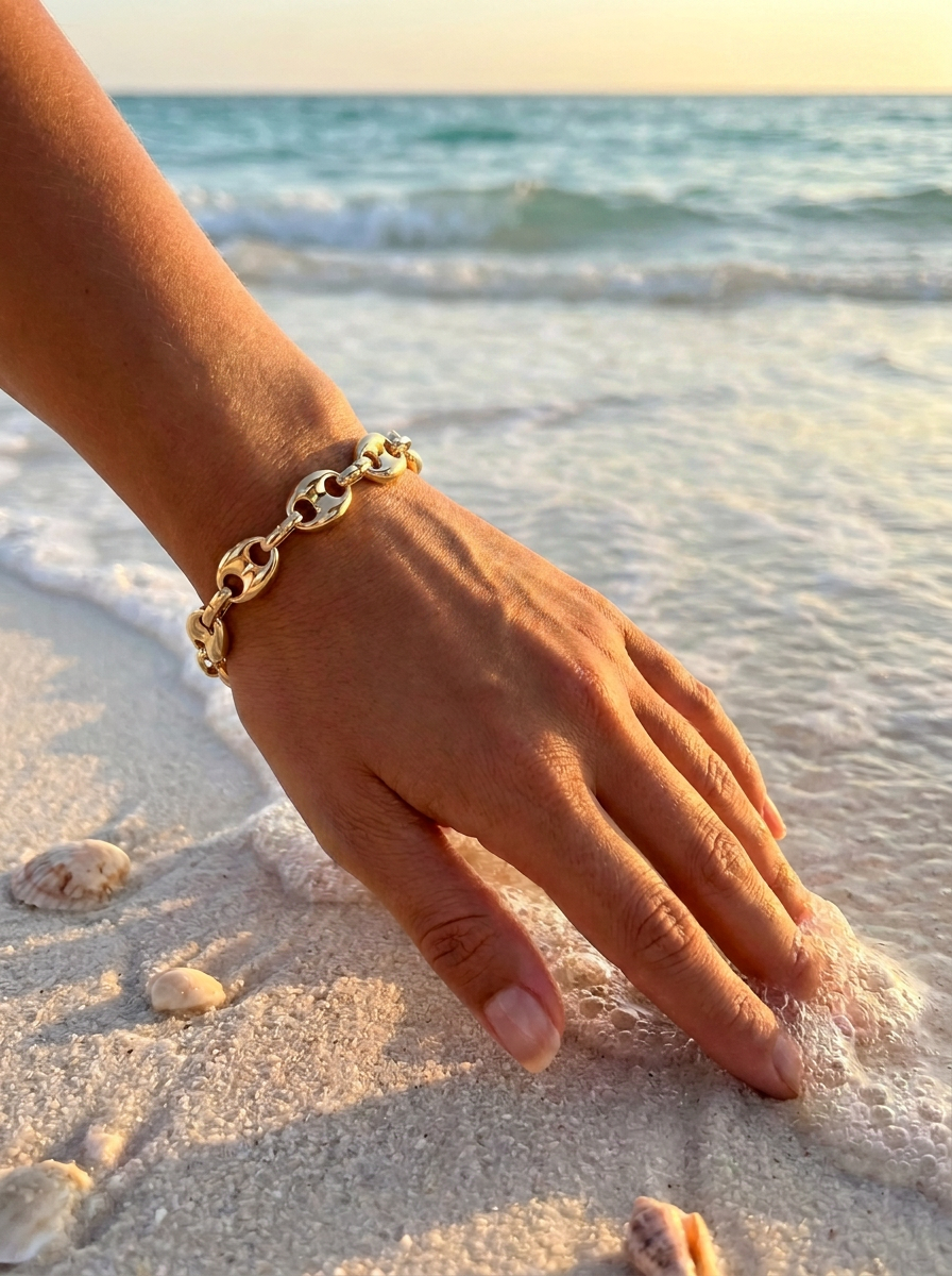 Pulsera Enchapada Oro 18K Eslabón Oval Puff