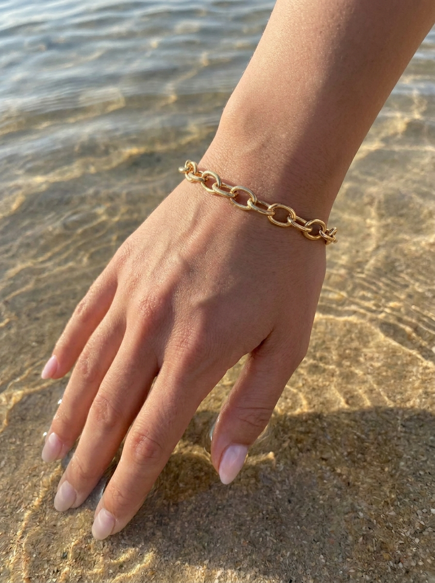 Pulsera Enchapada Oro 18K Eslabón Oval Clásico