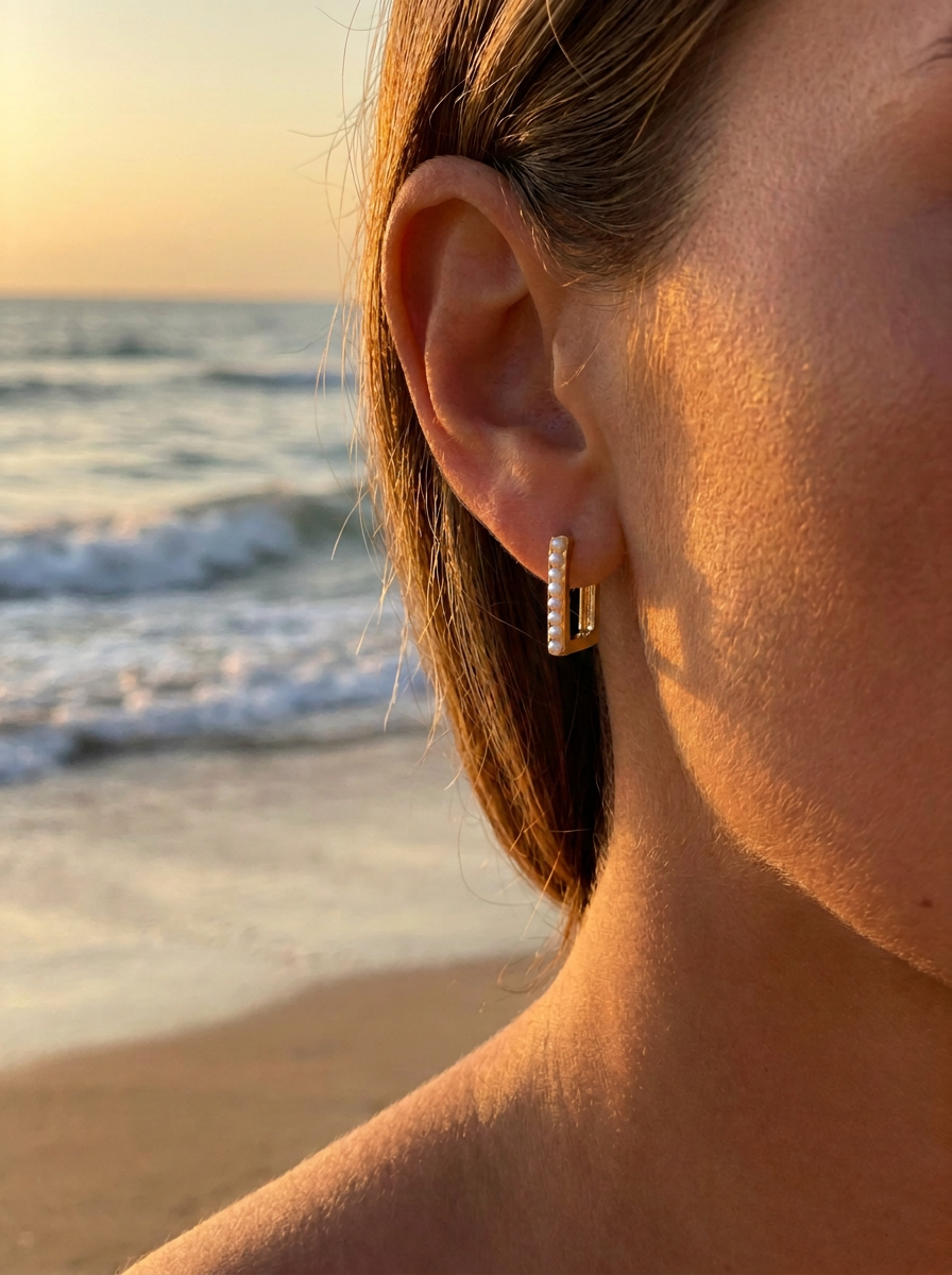 Argollas cuadradas con perlas