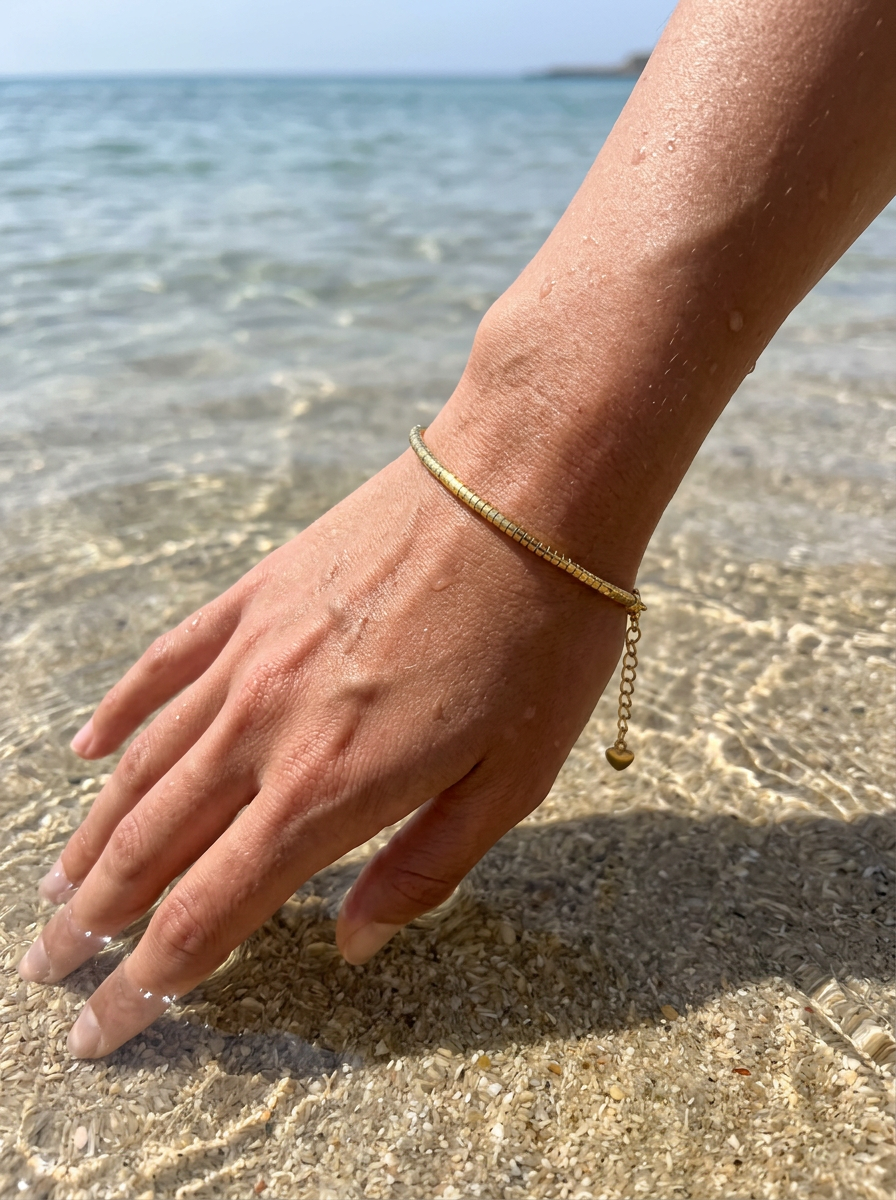 Pulsera Enchapada Oro 18K Linea brillante