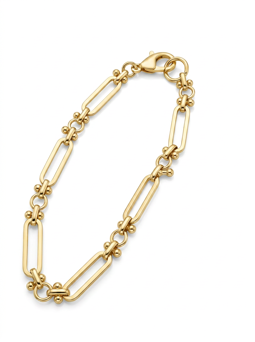 Pulsera Enchapada Oro 18K Paperclip con Bolitas