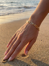 Pulsera Enchapada Oro 18K Paperclip con Bolitas
