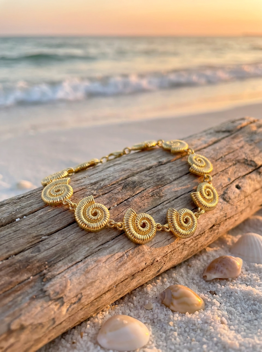 Pulsera Enchapada Oro 18K Caracol Marino