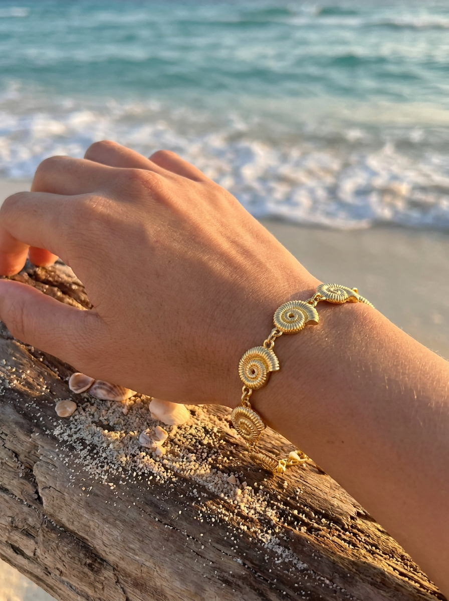 Pulsera Enchapada Oro 18K Caracol Marino