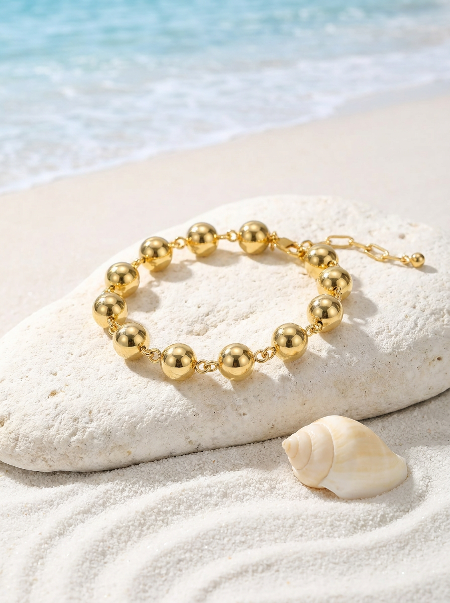 Pulsera Enchapada Oro 18K Esferas Lux