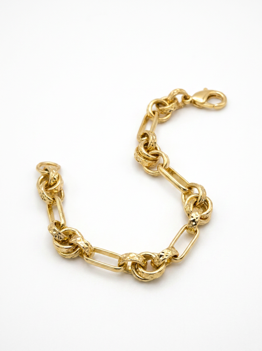 Pulsera Enchapada Oro 18K Mix Eslabón Grueso