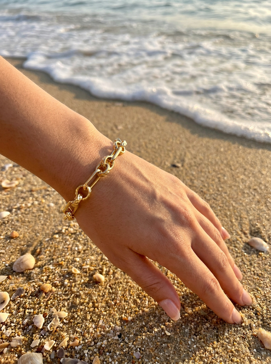 Pulsera Enchapada Oro 18K Mix Eslabón Grueso