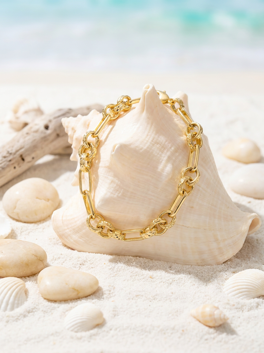 Pulsera Enchapada Oro 18K Mix Eslabón Grueso
