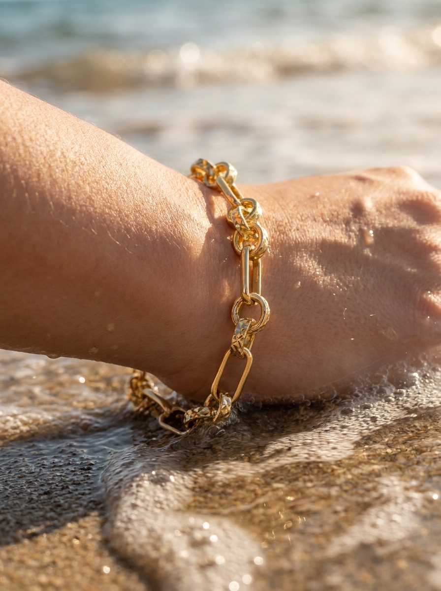 Pulsera Enchapada Oro 18K Mix Eslabón Grueso