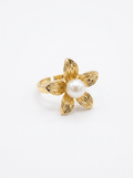 Anillo Enchapado Oro 18K Flor Blanca