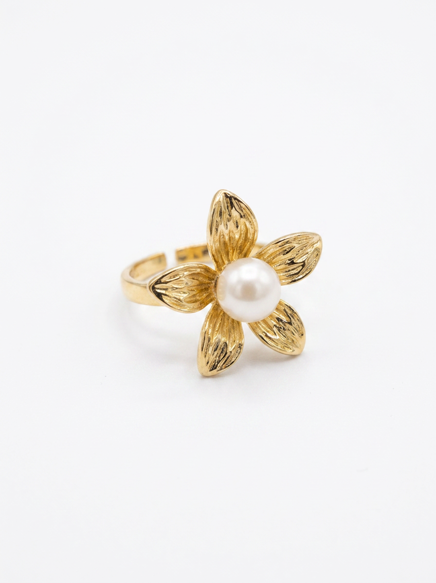 Anillo Enchapado Oro 18K Flor Blanca