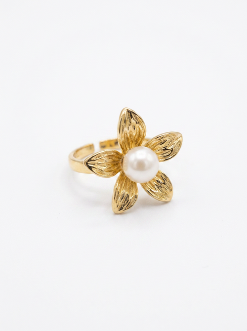 Anillo Enchapado Oro 18K Flor Blanca