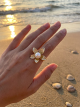 Anillo Enchapado Oro 18K Flor Blanca