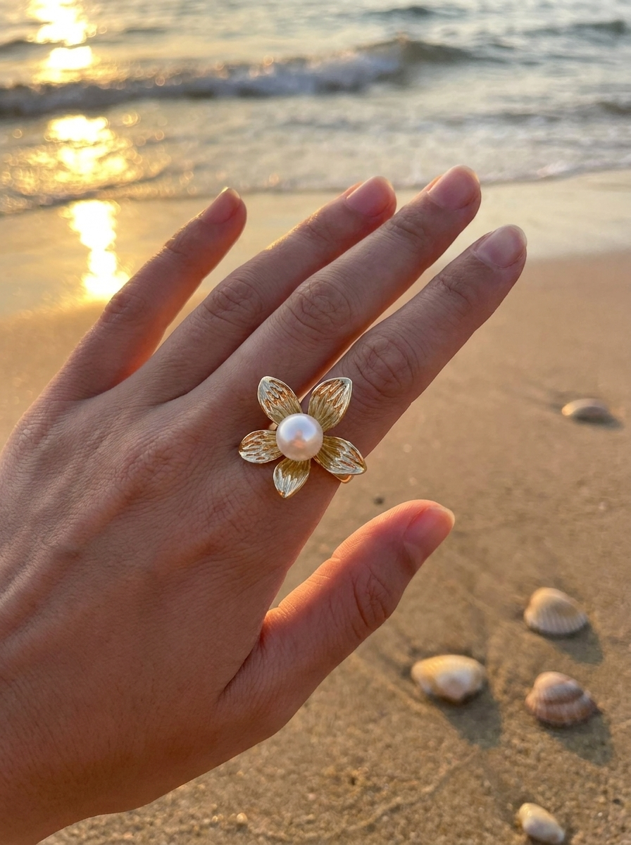 Anillo Enchapado Oro 18K Flor Blanca