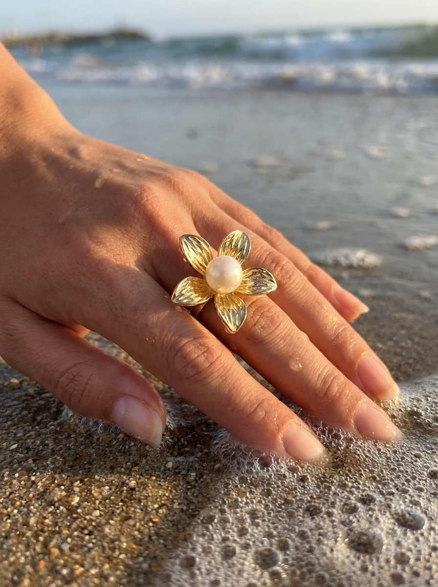 Anillo Enchapado Oro 18K Flor Blanca