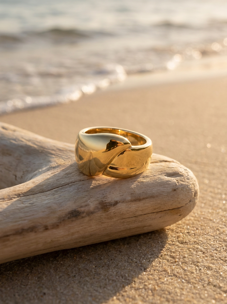 Anillo Enchapado Oro 18K Cruzado Grueso
