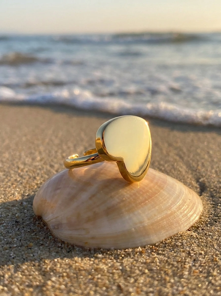 Anillo Enchapado Oro 18K Corazón Grande