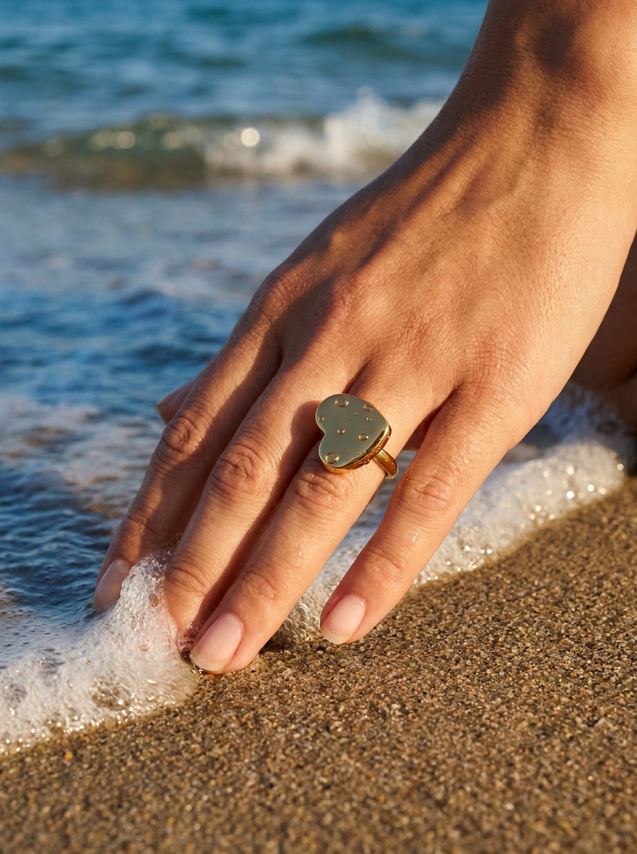 Anillo Enchapado Oro 18K Corazón Grande