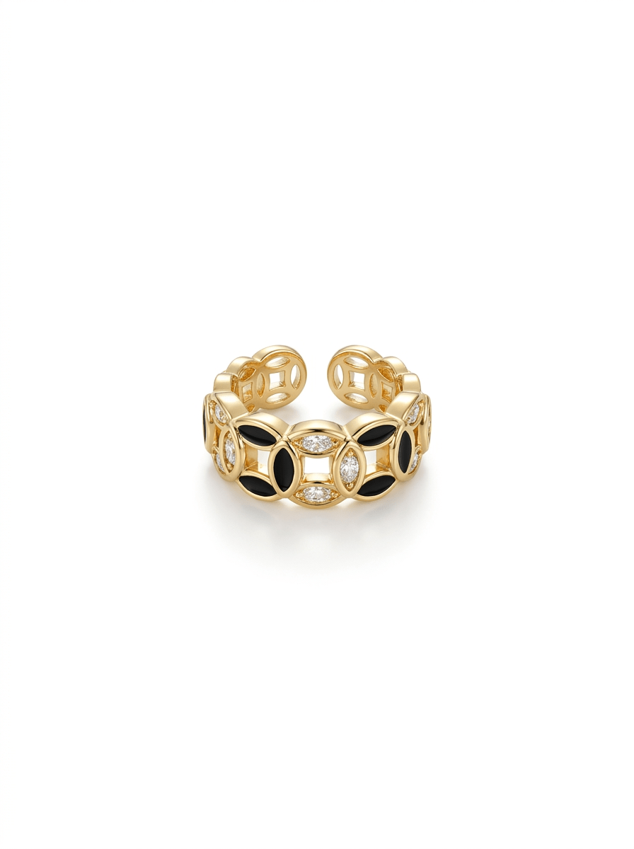 Anillo Enchapado Oro 18K Geométrico Negro
