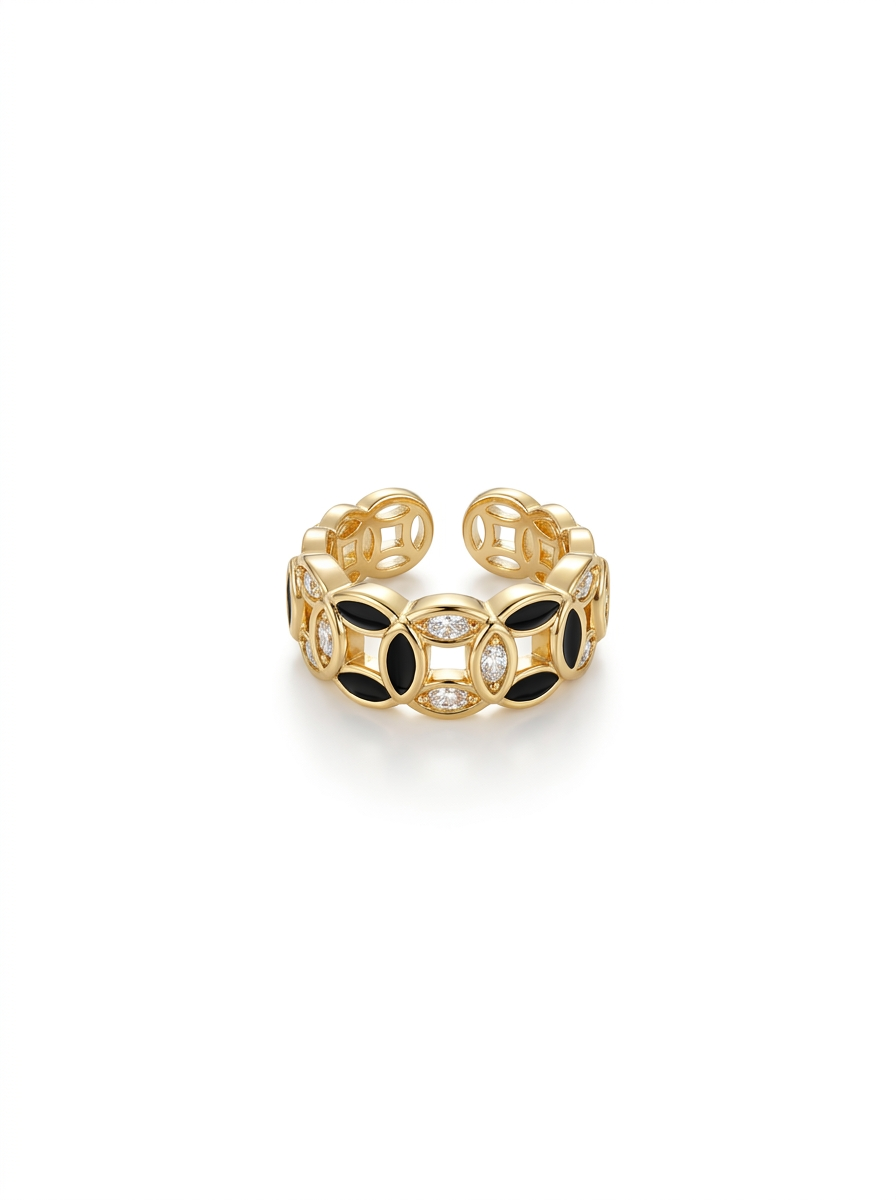 Anillo Enchapado Oro 18K Geométrico Negro