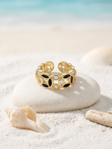 Anillo Enchapado Oro 18K Geométrico Negro