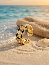 Anillo Enchapado Oro 18K Geométrico Negro