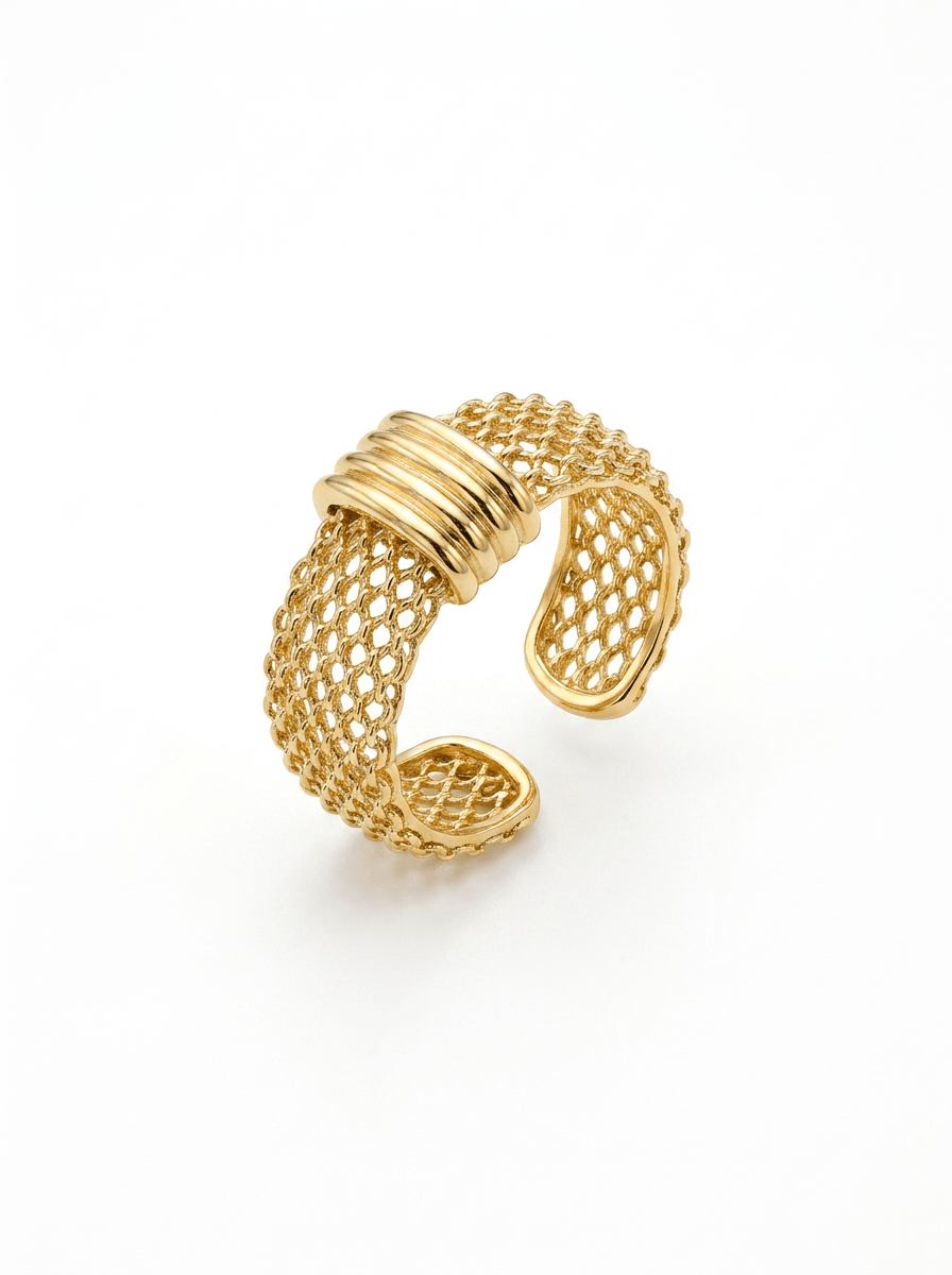 Anillo Enchapado Oro 18K Malla Tejida