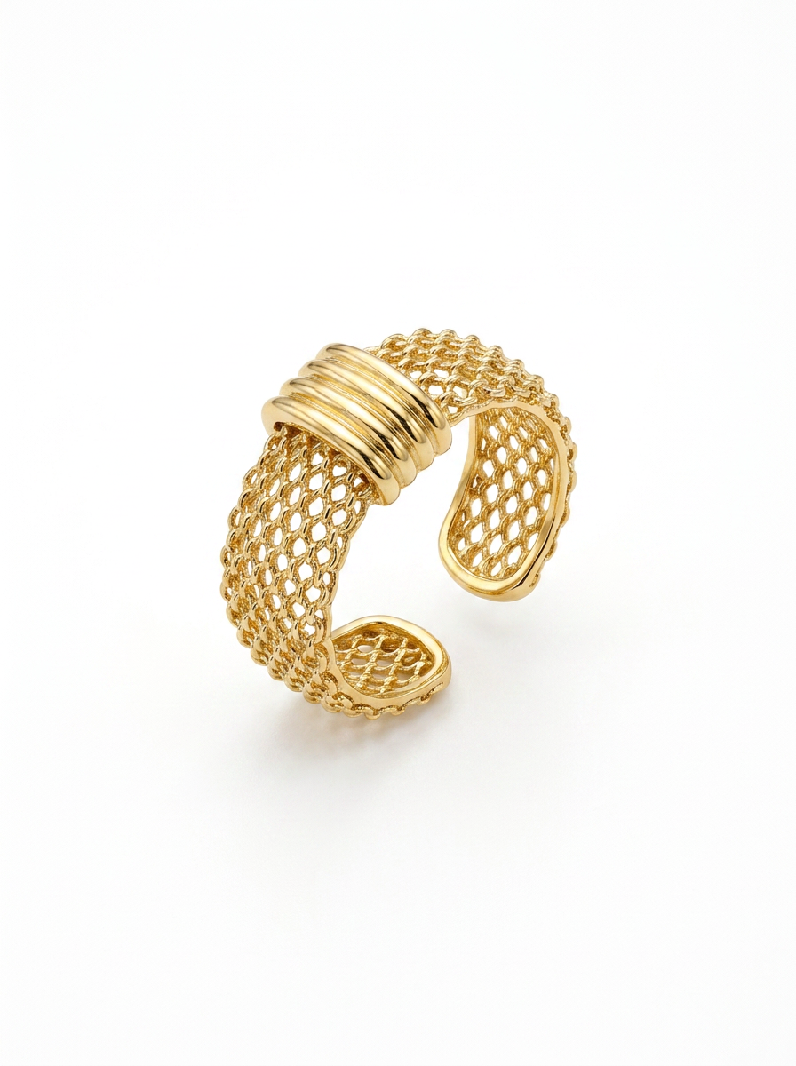 Anillo Enchapado Oro 18K Malla Tejida